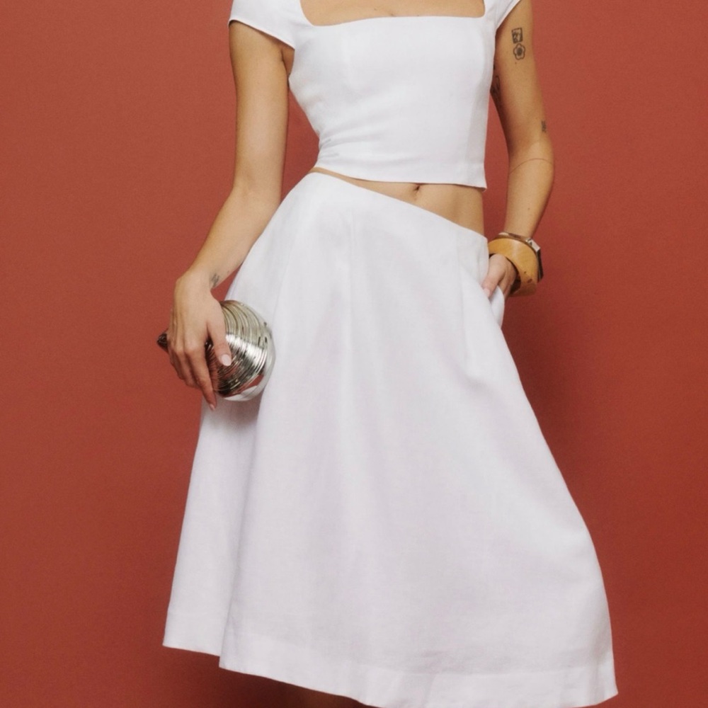 Reformation White Midi Skirt